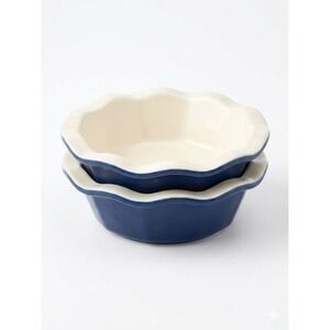 Set 2 Emile Henry Williams Sonoma France Blue Scalloped Mini Pie Quiche Dishes
